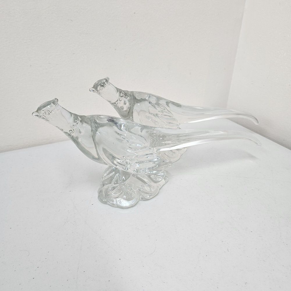 2 Glass Ringneck‎ Pheasant Figurine 12" Vintage